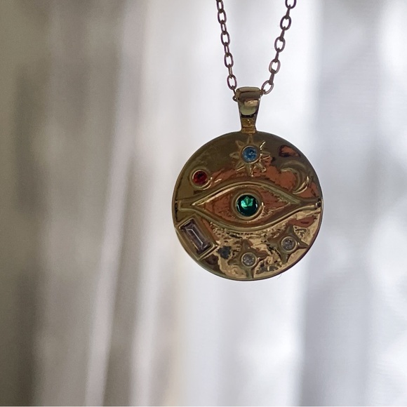 Multicolor Celestial crystal pave Gold Evil Eye necklace π§Ώ - Picture 2 of 6